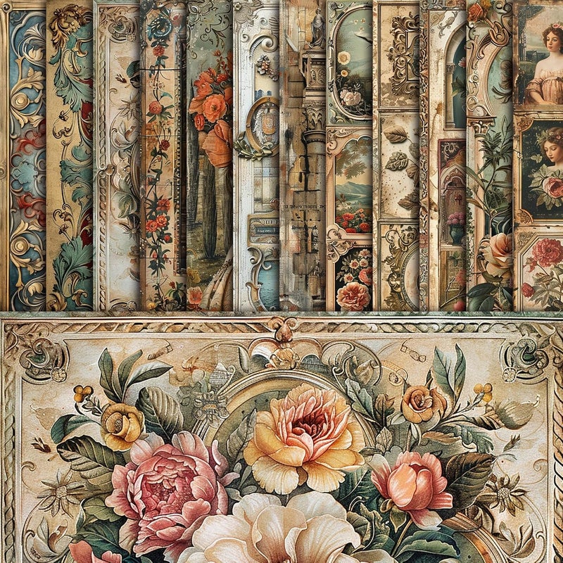 EggSun 48 Sheets Vintage Baroque Scrapbook Paper, Vintage Decorative Paper for Scrapbook, Junk Journal paper, Pattern Paper, DIY Cards, and Photo Albums, Aesthetic Craft Supplies for Kids and Adults - Image 1